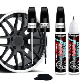 Pintura de retoque de borde negro mate, bolígrafo de pintura para rueda de coche 2 en 1, kit de reparación de arañazos de rueda con barniz transparente, color universal rápido y fácil de fijar