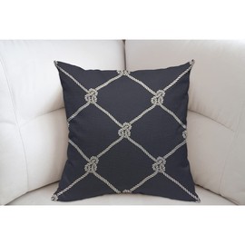 Mugod Nautical Rope Cushion Cover Throw Pillow Covers Trendy Maritime Style Navy with White Fishing Net Marine Dark Blue Pillow Case for Men Women Decorative Home Sofa Chair Couch 45x45cm/18x18 Inch