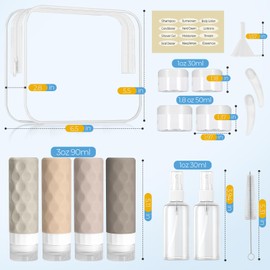 Silevoler 16pack Travel Bottles for Toiletries, TSA Approved Travel Size Containers Set, Leak Proof Refillable Liquid & Creams Toiletries Accessories Kit W/Toiletry Bag (Cream)
