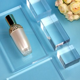 Kcgani Clear Polished Acrylic Cube Cylinder Round Photo Props, Transparent Solid Acrylic Display Blocks for Photography Boutique Jewelry Cosmetic Crafts Closet Show, 4 Pcs (Transparent Cube)