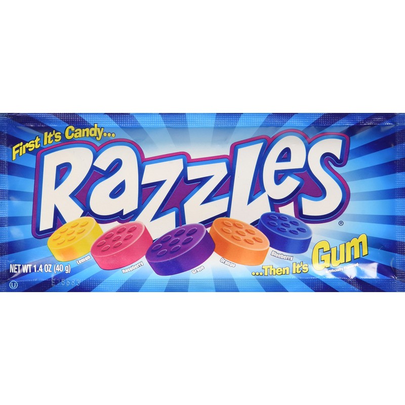 Original Razzles Candy/Gum, Box of 24 1.4-Ounce Bags