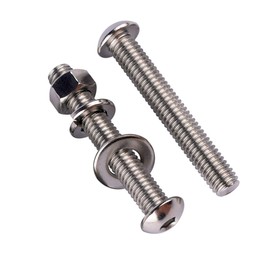 KOSJETHAS 10 Sets 1/4-20 x 2 Button Head Socket Cap Bolts Screws, Hex Nuts, Flat & Lock Washers, 304 Stainless Steel 18-8 Fully Machine Thread, Silver