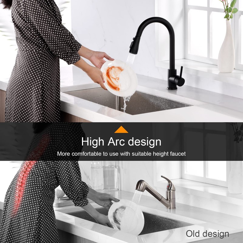 Sink Faucet, Black Kitchen Faucet with Pull Down Sprayer VFAUOSIT
