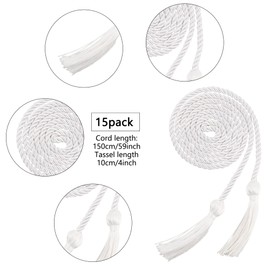 Rcanedny 15 Piezas De Cordón De Honor De Graduación Cordones De Honor Trenzados con Borlas para Estudiantes De Graduación Blanco