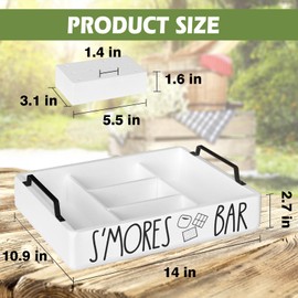 Wooden S'mores Bar Station, S'mores Caddy Holder with Handles for Counter, Farmhouse S'mores Serving Tray for Kitchen, S’mores Maker Box for S’mores Kit Camping Decor, S’mores Accessories Organizer