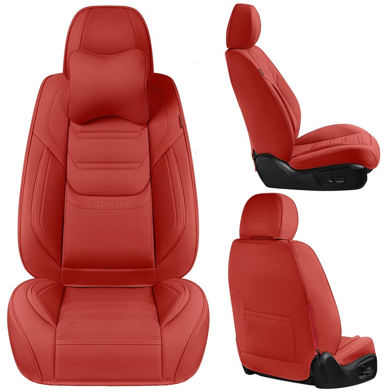 TIEHESYT Martha Red Car Seat Covers Front Pair, Breathable Leather