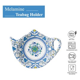 Supreme Housewares Tea Bag Holder Set of 4, Teapot Shaped Tea Bag Coasters Spoon Rests Saucer Seasoning Dish Set TeaBag Holder (Blue Floral)