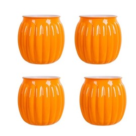 Meicynhoger Set of 4 Self Watering Pumpkin Flower Pots 10.5cm Flower Pots - Indoor Balcony Garden Orange