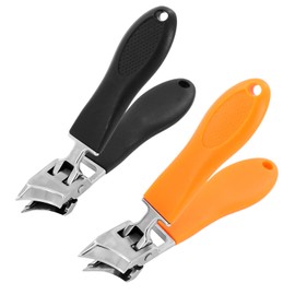 2 Pcs Edgy Nail Clipper Wide Jaw Opening Anti-Splash Slanted Clippers Angled Curved Toe for Thick Toenails for Seniors Men and Women(Black+Orange)