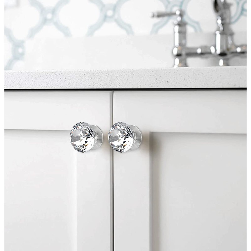 CcHhyyt 2 Pcs Crystal Self Stick Knobs Aluminum Self Adhesive
