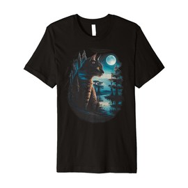 Black Cat Silhouette Moonlight T-Shirt - Moody Cat Art Premium T-Shirt