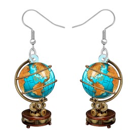 DALANE Acrylic Vintage Planet Earth World Globe Dangle Earrings Watercolor World Map Design Geography Teacher Book Jewelry Appreciation Gifts for Women Book Lovers Earth Day Outfit (Brown)