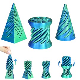 3 PCS Impossible Cone,Spiral Cone Fidget Toy,Impossible Pyramid Passthrough Sculpture,3D Printed Spiral Cone Fidget Toy,Desktop Decompression Toys, Gifts ，Birthday (Blue Green)