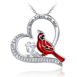 mciskin"Cardinals,Appear When Angels Are Near,Love Heart Necklace, 18", Special Jewelry for Women, Mother's Day Gifts for Mom, Wife, Aunt, Grandma.(heart bird 1)