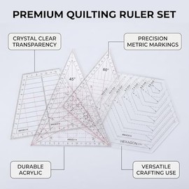 Juego de 5 Reglas Acrílicas para Patchwork y Costura, Plantillas Transparentes con Escala Precisión para Acolchar, Corte de Tela con Cortador Rotatori