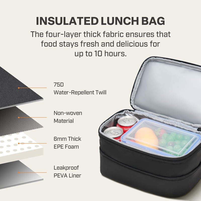 Everfun Womens Lunch Box Two Compartments Insulated Lunch Tote Bag