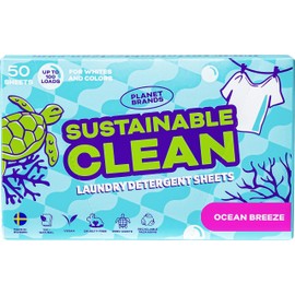 Planet Brands Laundry Detergent Sheets - Made in Sweden, Up to 100 loads 50 Sheets, Sustainable Clean Liquidless Technology, Dissolves Instantly, No Harsh Chemicals, Eco-Friendly. (Ocean Breeze)