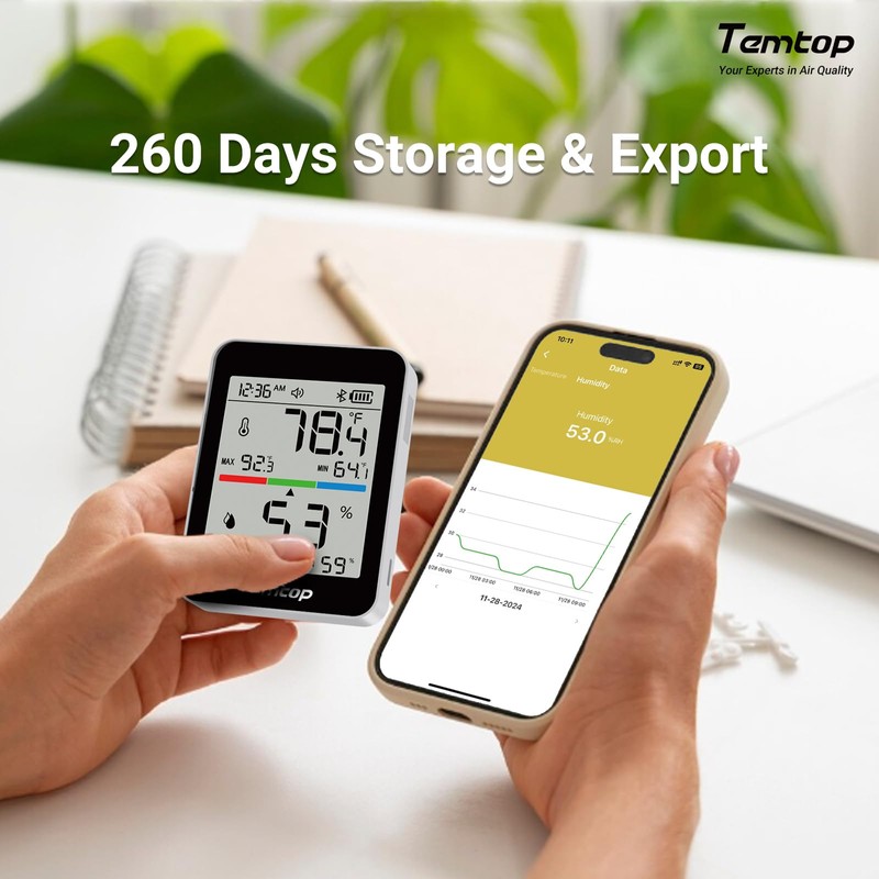 Temtop Humidity Meter T1, Indoor Thermometer for Room Temperature, Bluetooth