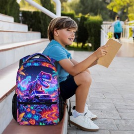 PAKKITOP Kids Boys Backpack Dinosaur Backpacks for School Casual Travel, Cool Truck Bookbag for Kindergarten Preschool Primary