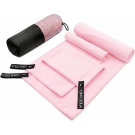 Toallas Deportivas Secado Rápido de Microfibra 3 Pack, Toalla de Viaje Ligera y Portatil, con Una Bolsa, Toalla Deportiva para Playa, Natación, Yoga (Rosa, 11.8*11.8in+15.7*31.5in+30*60in)