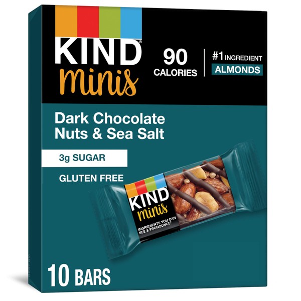 KIND Bar Minis, Dark Chocolate Nuts & Sea Salt, Gluten Free, 100 Calories, Low Sugar, 80 Count