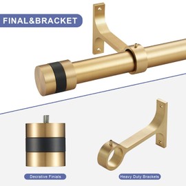 1Inch Diameter Single Curtain Rods with Decorative Finials 72-144inch, Warm Gold