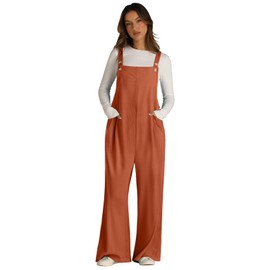 Vigorics Wide Leg Overalls For Women Loose Fit Waffle Knit Jumpsuit Rompers 2024 Sleeveless Outfits Rust XL