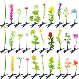 30 Pcs Bean Sprout Hair Clips, Kurilai Funny Plant Hair Clip Mixed Style Hairpins Little Grass Hair Clip, Cute Flower Barrette Mushroom Butterfly Headwear Hair Accessories for Home Party Rave Festival
