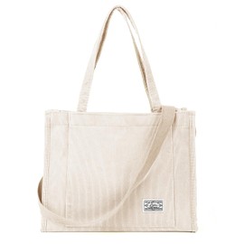 Mtgluk Corduroy Tote Canvas Bag, Ladies Fashion Satchel Shoulder Bags Daily Handbag For Casual Shopping Work (White)