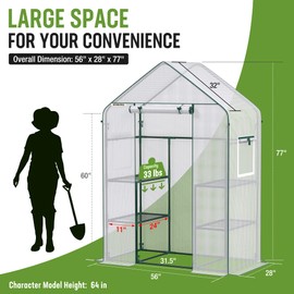 WORKPRO Greenhouse, 56"X 28" X 77" Portable Small Greenhouses for Outdoors & Indoors, Sturdy Green House Kit with Thicken PE Cover, Windows, 3 Tier 4 Shelves for Patio, Backyard, Balcony