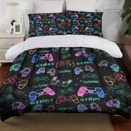 Uyivugmo Kids Gaming Comforter Full Size Video Game Console Geometric Bedding Sets for Boys Girls Kids 3D Gaming Comforter with 2 Pillowcase