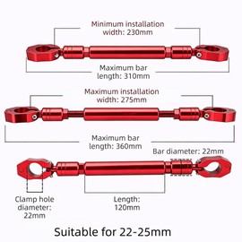 Motorcycle 22-25mm Aluminum Alloy Balance Bar Durable No rusting Handlebar Adjustable Cross Strengthen Lever Bar Handle Anti-Vibration Crossbar Set(Red)