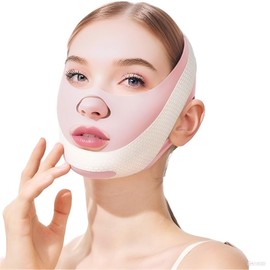 Reductor de Papada, Lifting de cara Correa, Papada Reductor Mujer, Faja papada, Facial Adelgazante Correa Faja Adelgazante Vendaje Cinturón Vendaje Estiramiento Facial V Line Lifting Máscara Correa (Rosa)