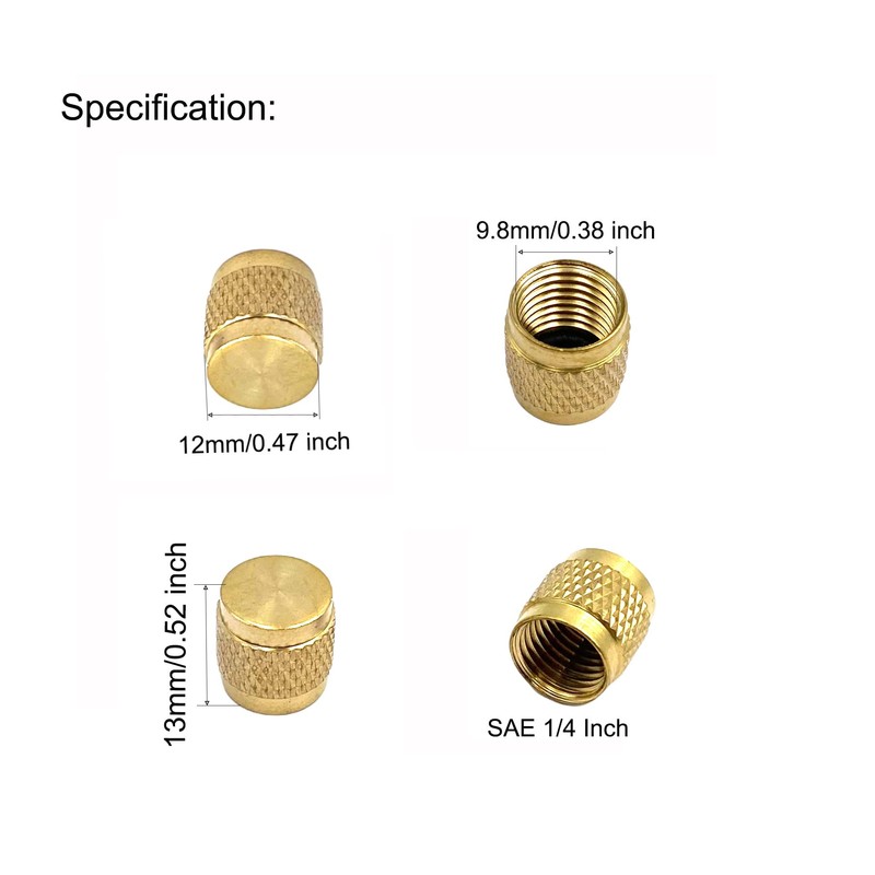 30 Pcs Schrader Core Caps, 1/4" HVAC Locking Caps Brass