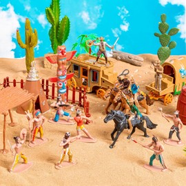 XJWWHZ West Cowboys and Indians Toys, Plastic Native American Indians Figures Toys Set for School Project, Kids Educational