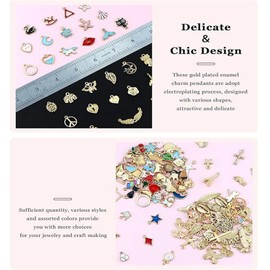 Shengsenfu 300Pcs Charms for Jewelry Making, Bulk Assorted Gold Plated Enamel Pendants KC Gold Charms Craft Supplies, Colorful Metal Bangle Charms for DIY Necklace Assorted Jewelry Bangle
