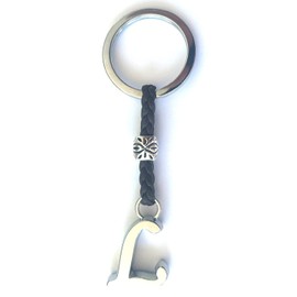 Personalisierter Leder-Schlüsselanhänger mit Initialen - Versilberte Zamak-Buchstaben und Perlen - Schlüsselanhänger für Männer oder Frauen - Ideal zum Verschenken (L)