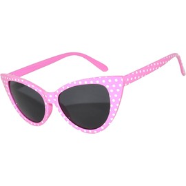 OWL Cat Eye Sunglasses for Women Vintage Pink White Polka Dots Frame Smoke Lens