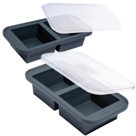 Souper Cubes 2 Cup Silicone Freezer Molds with Lids – Soup Cubes for Freezing Lasagna, Leftovers, Soups, Sauces, Casseroles, Meal Prep Meals and More – Charcoal 2-Pack