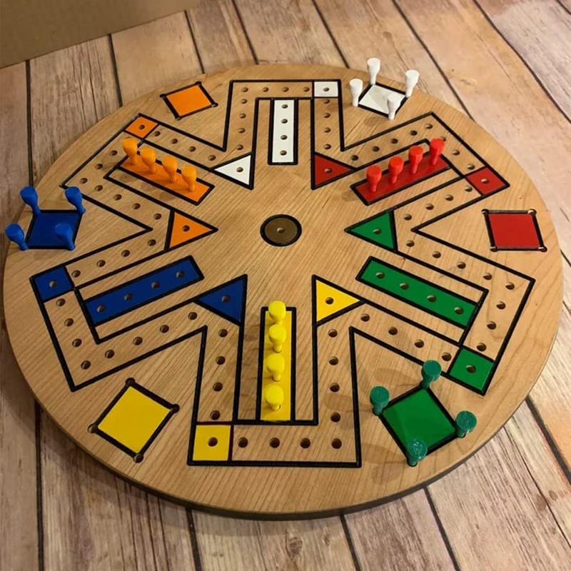 Fast Track Game Wood 35.5cm Diameter Family Board Game Brown