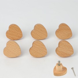 MHwan Cupboard Knobs, Pack of 6 Heart Shaped Knobs for Cupboard Made of High-Quality Solid Wood with Natural Texture that Radiate a Natural Atmosphere and Come Close to a Natural Decoration