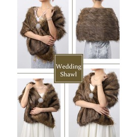 Unicra Women's Wedding Faux Fur Shawls and Wraps Bridal Fur Scarf Stoles with Rhinestones Brooch for Bride and Bridesmaids