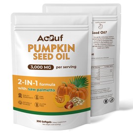ACBUF Pumpkin Seed Oil Capsules with Saw Palmetto, Cold Pressed, Essential Fatty Acids & Phytosterols, Pumpkin Seed Oil for Hair, Urinary, Bladder & Prostate Health, Non-GMO, 300 Softgels