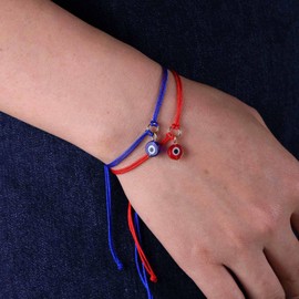 TseenYi Blue and Red Evil Eye Bracelet Anklet Boho Evil Knots Rope Bracelet Evil Eye String Rope Knot Strand Bracelet Devil Hand Chain Summer Surfer Bracelet Jewelry for Women and Girls