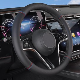 XHRING Car Steering Wheel Cover for Volvo XC90 XC60 S60 XC40 S90 S80 S70 XC70 V90 V70 V60 V50 V40 S50 S40 L200 C70 C30 T5 Momentum B5 R-Design T8 Recharge Accessories, Leather Color 14 ½''-15''