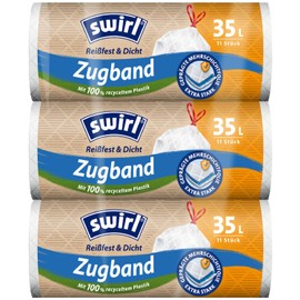 Swirl Tear-Resistant & Tight Bin Liners 35 L (3 x 11 Bags), Drip-Proof Rubbish Bags for Household Rubbish, Tear-Resistant Bin Liners with Practical Drawstring