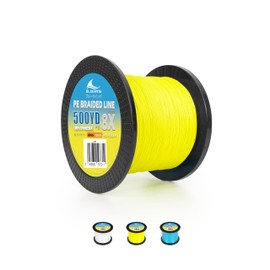 BLUEWING Braided Fishing Line 8 Strands PE Braid Fishing Lines Thin Diameter & Abrasion Resistant Fishing String for Saltwater Fishing 65LBS 500YD Yellow