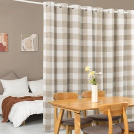 DriftAway Buffalo Plaid Check Curtains Woven Plaid Pattern Lined Blackout Thermal Insulated Window Curtain Grommet 2 Layers Sliding Door Curtains 108 Inch by 84 Inch Taupe