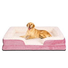 Orthopedic Dog Bed for Large Medium Sized, Washable Memory Foam Large Dog Bed, Durable Medium Pet Sofa with Removable Cover, Washable Waterproof Pet Couch Beds(Pink, XL)
