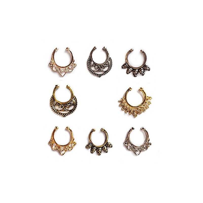 Aoyoho 8pcs Fake Septum Clicker Nose Hoop Ring Non Piercing